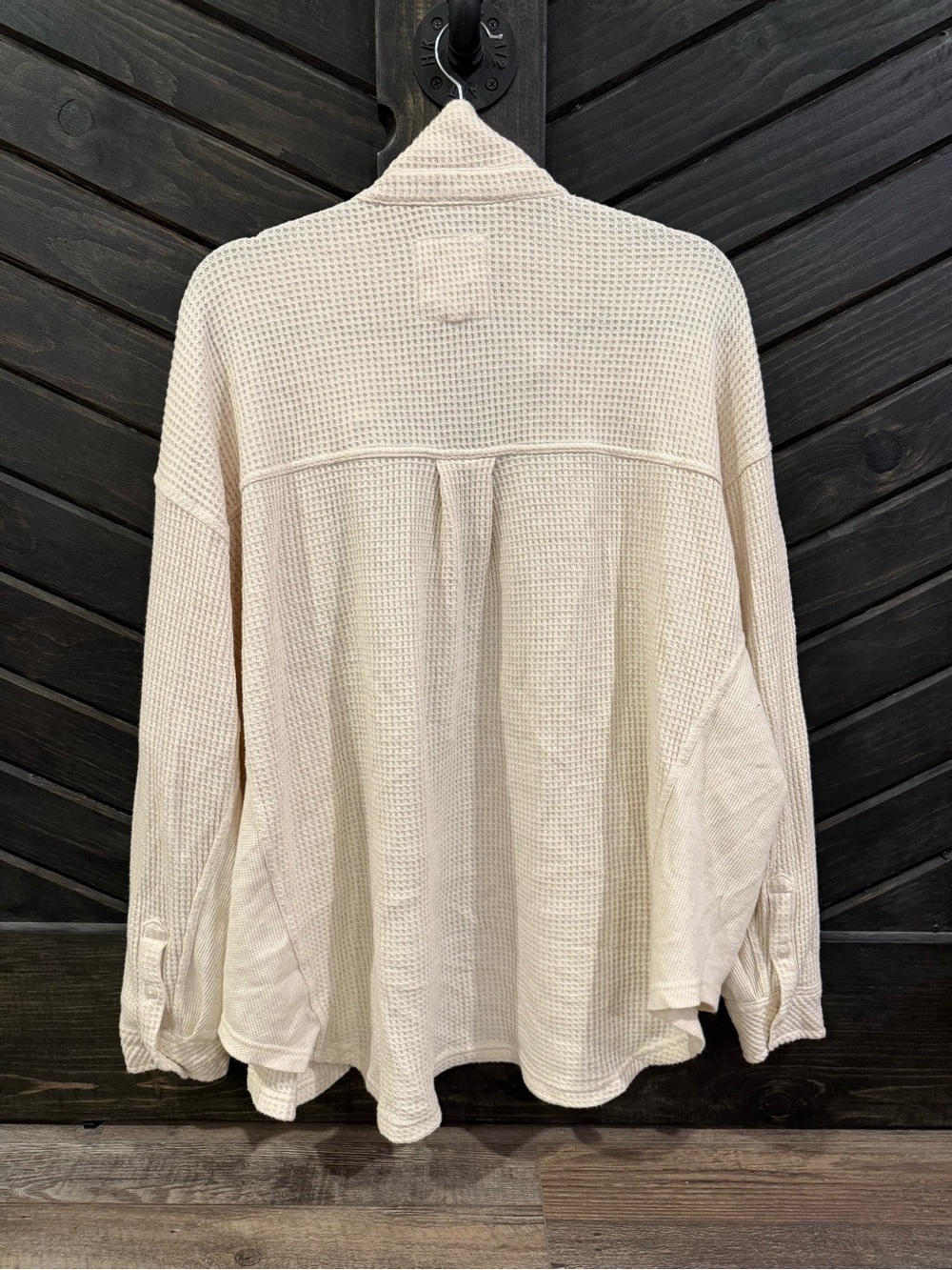 aerie Cream Waffle Knit Button-Down Shirt - Picture 2 of 3